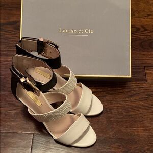 Louise et Cie Two-Tone White and Black Heel Sandals